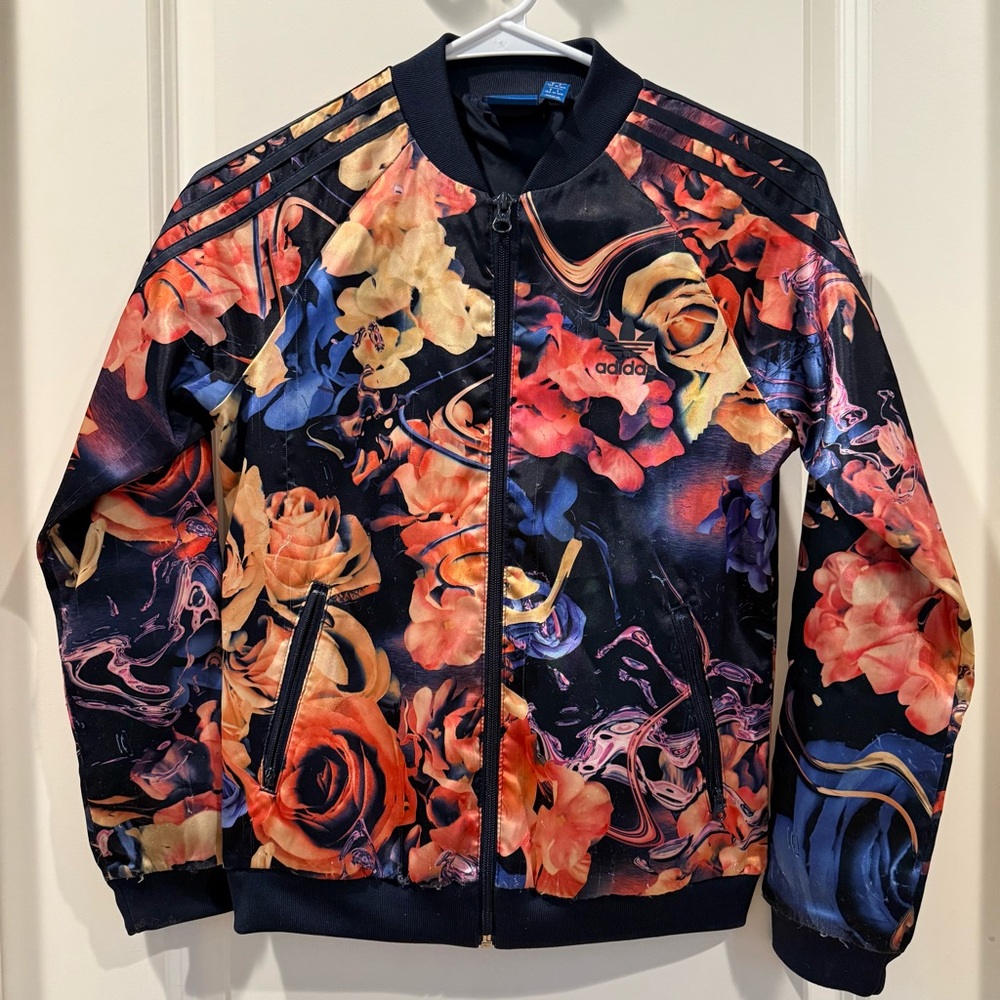 Adidas Original floral full zip rose superstar track jacket girls size M 11-12Y